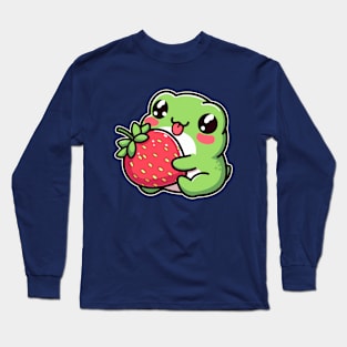 Kawaii Baby Frog Holding Strawberry Fruit Cute Toad Lover Long Sleeve T-Shirt